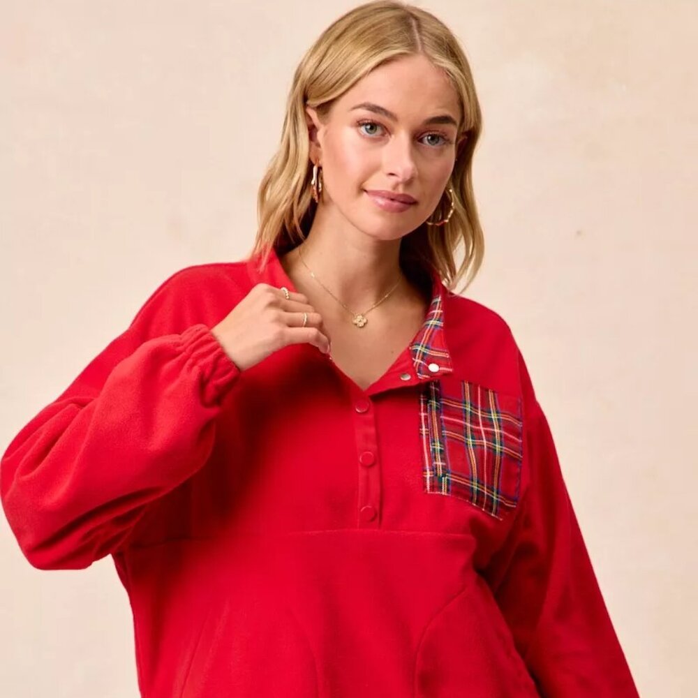 BiBi‎ Christmas Theme Fleece Buttoned Top with Pockets